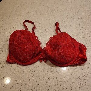 Vintage Delicates Bra 36C Red Underwire Removable Pads Pockets